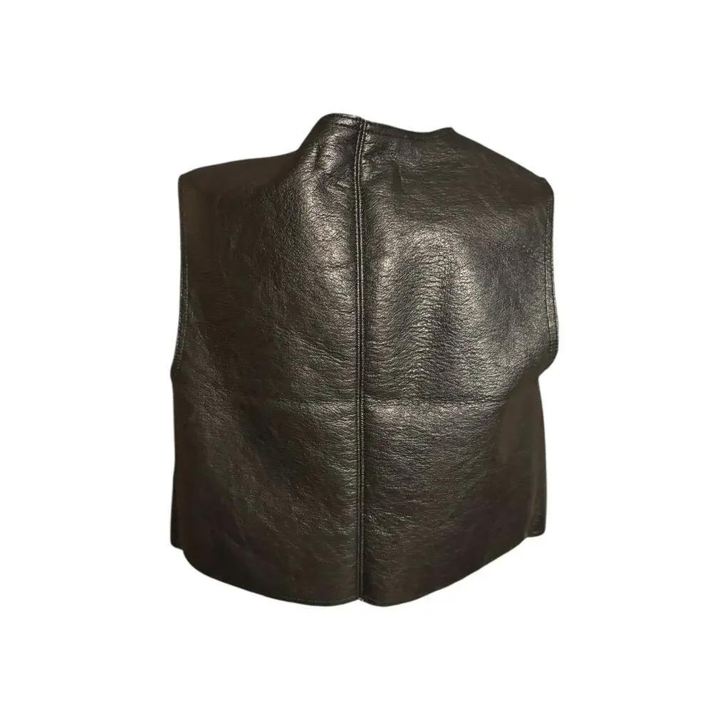 FREE PEOPLE Faux Leather Fur Lined  Vest XS Black Embroidered